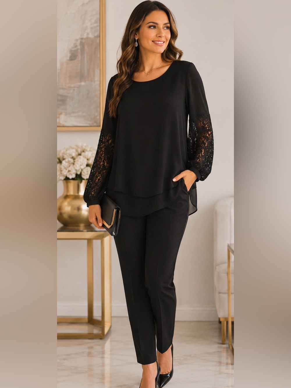 Apt. 9 Black Lace-Sleeve Blouse